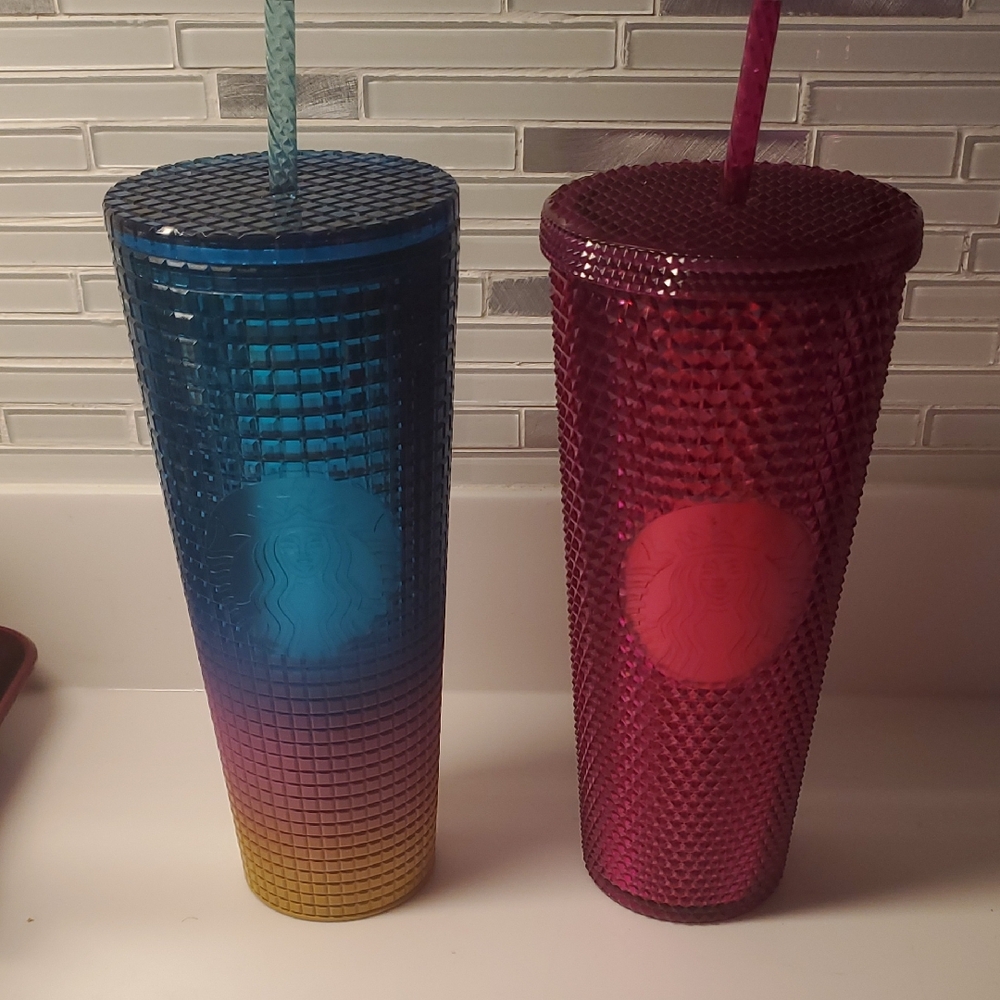 Starbucks Blue Gradient and Pink Textured Tumblers